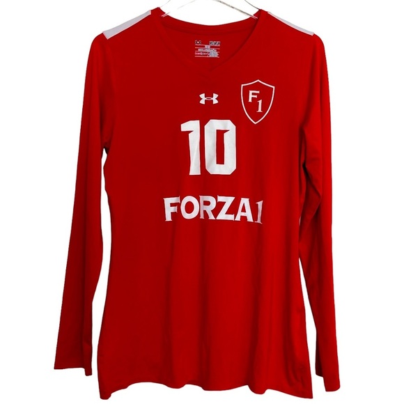 Girls Red V-Neck Long Sleeve Volleyball T-Shirt Size Medium. FORZA 1 Volleyball - Picture 1 of 5